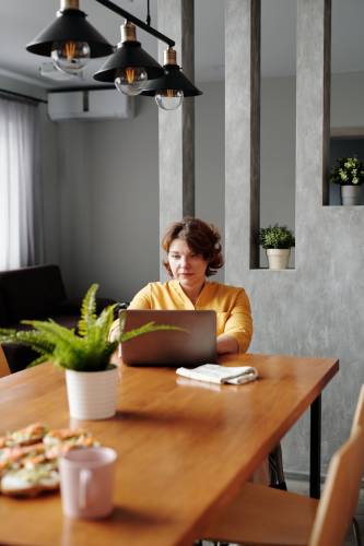 A woman sitting at a laptop